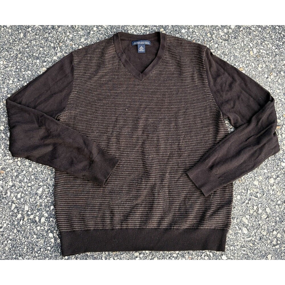 Men's Banana Republic Merino Extra Fine Wool Brown V-neck Sweater, Small